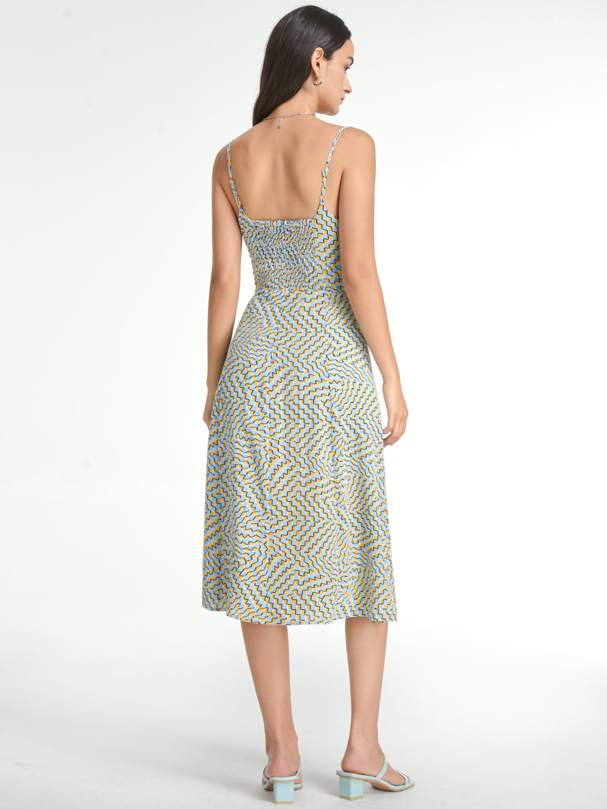 Thecomense - Psychedelic Square Neck Midi Strap Dress