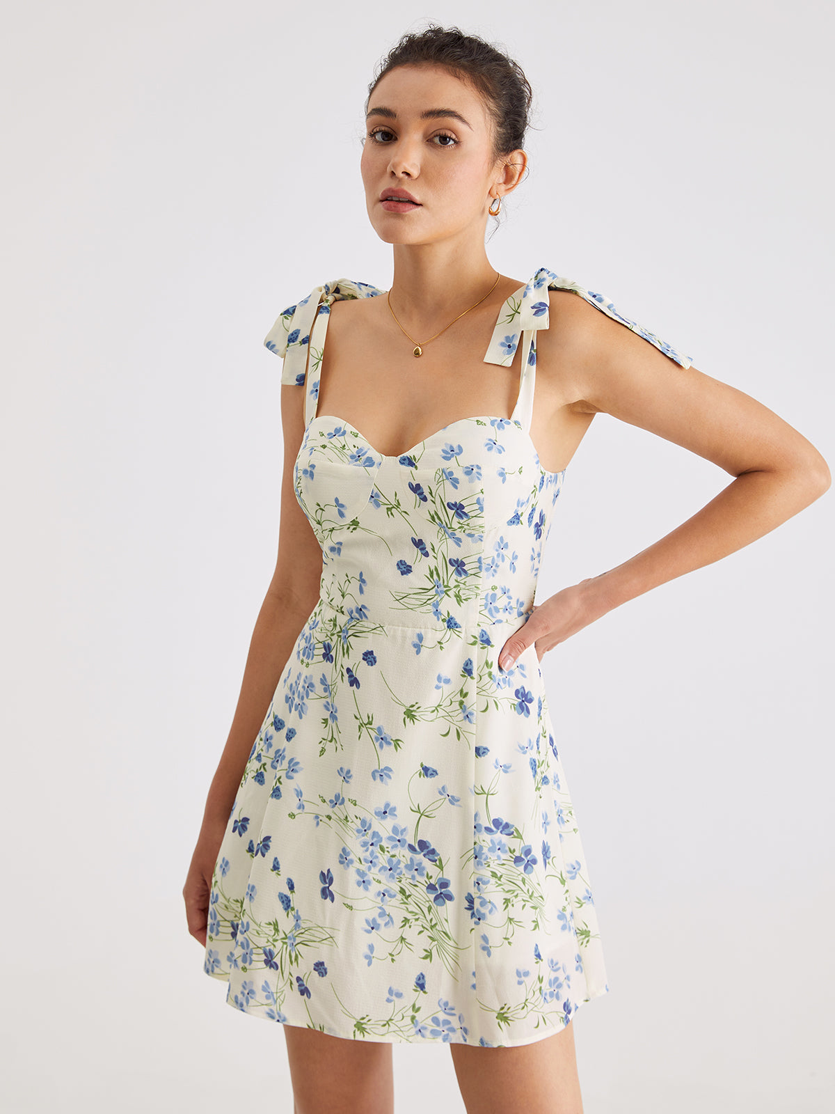 Thecomense - Aegean Escapes Floral Strap Short Dress