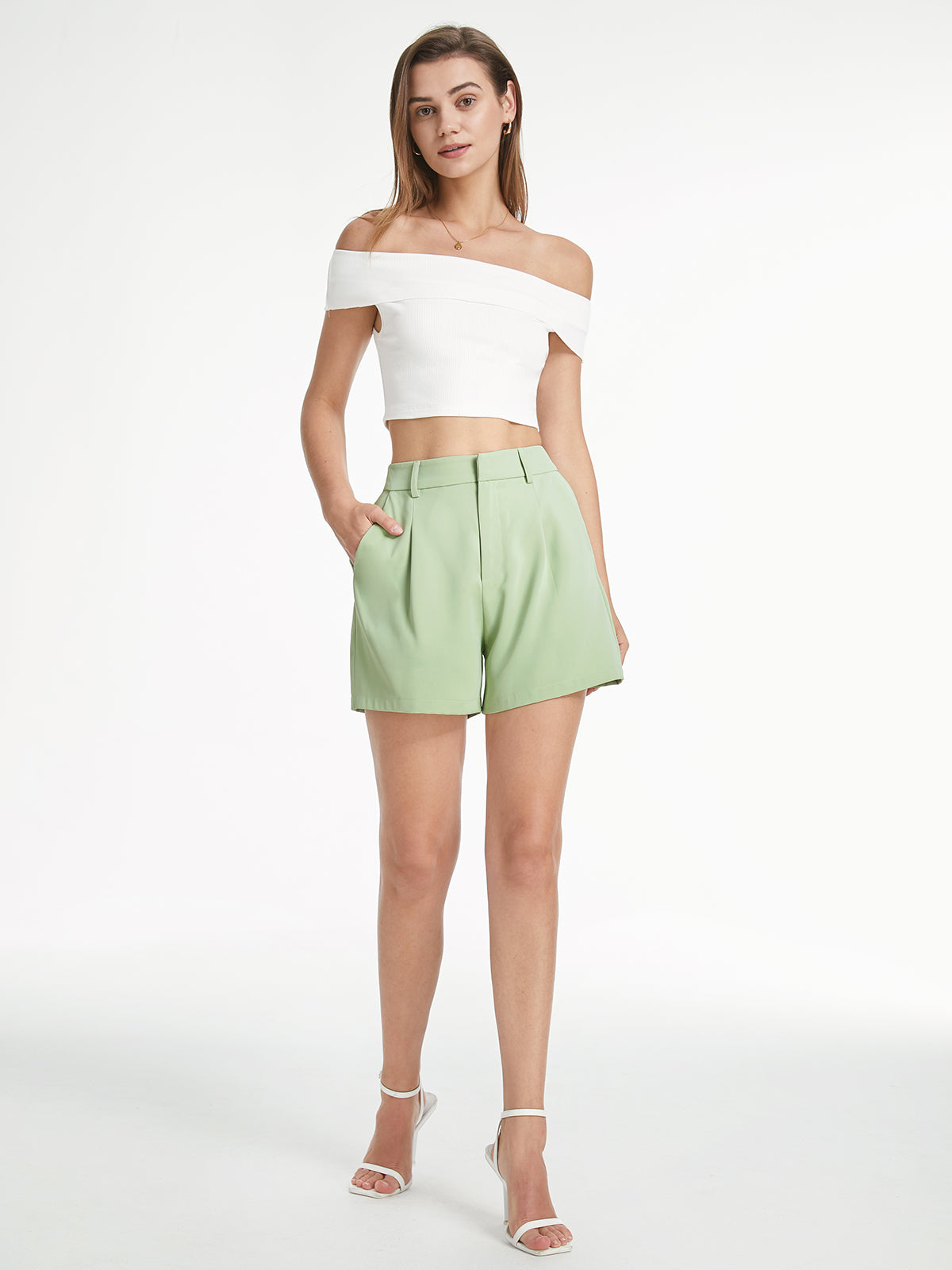 Thecomense - High Waisted Pastel Trouser Shorts
