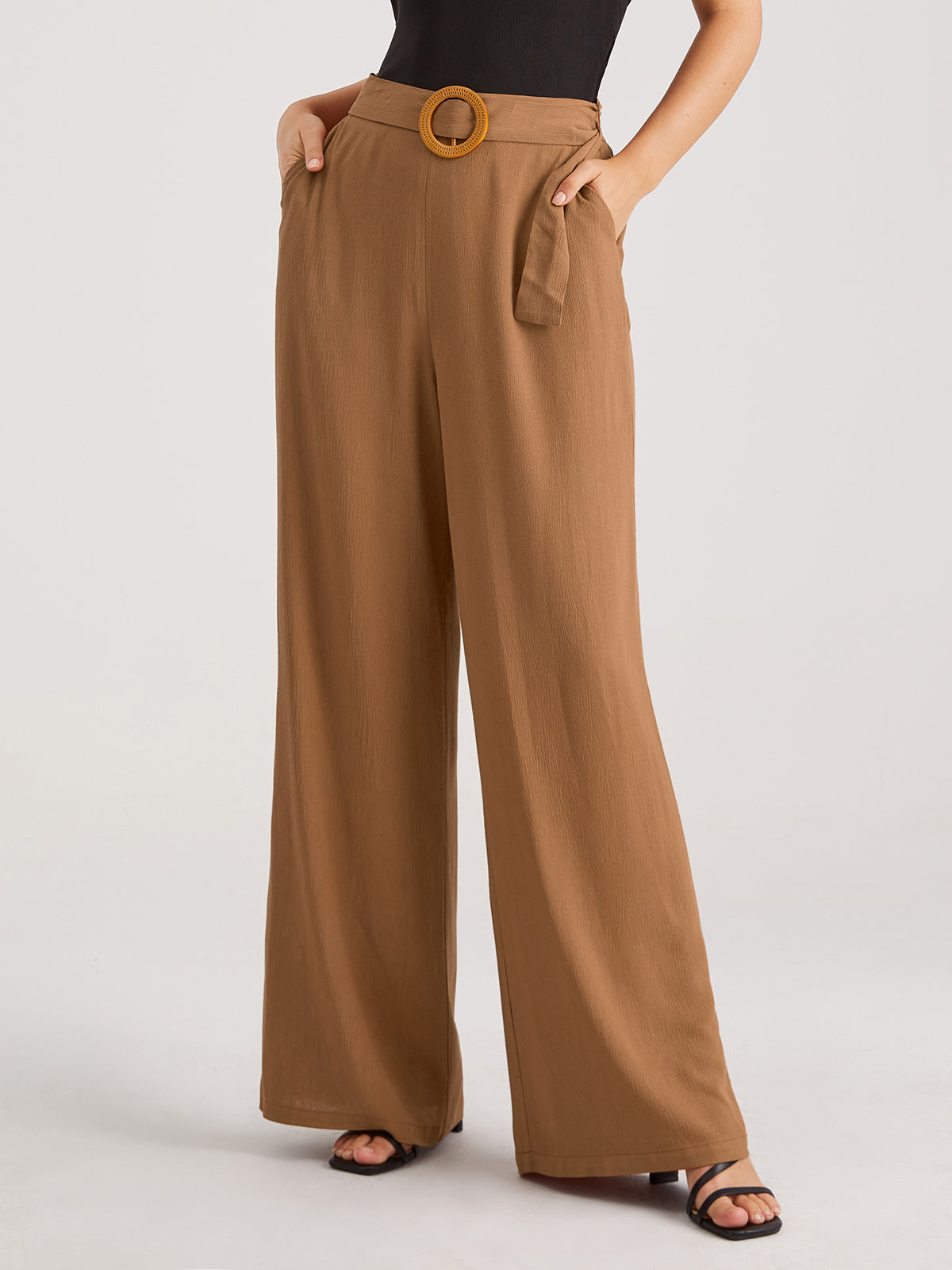 Thecomense - Belted High Waisted Trousers