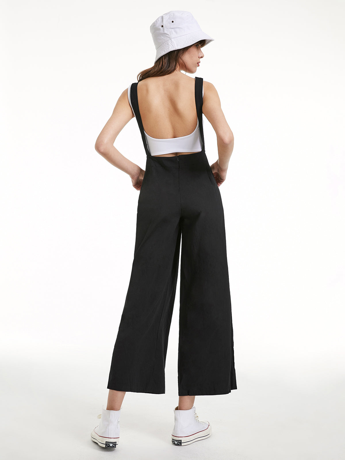 Thecomense - Backless Square Neck Wide Leg Overalls