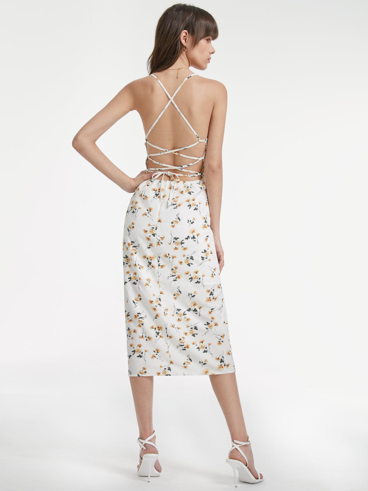 Thecomense - Coneflower Garden Slit Midi Dress
