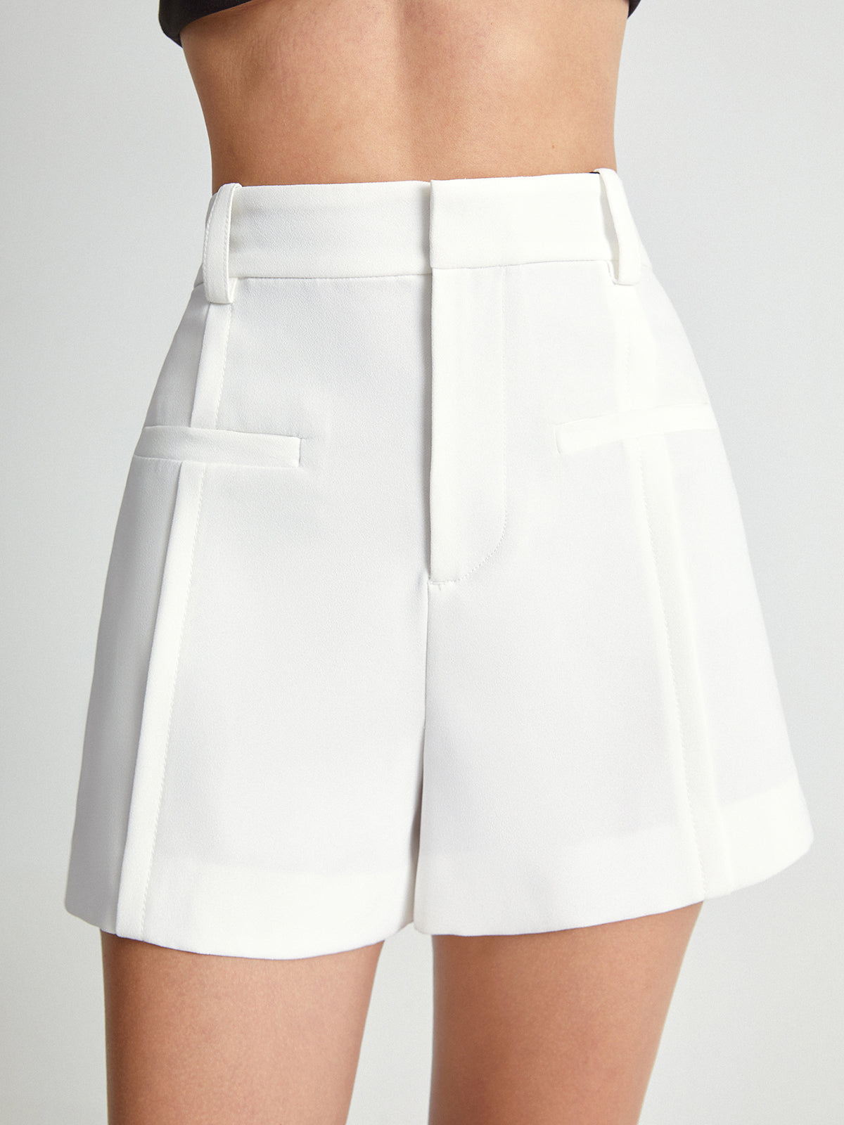 Thecomense - High Waisted Coin Pocket Mid Thigh Trouser Shorts