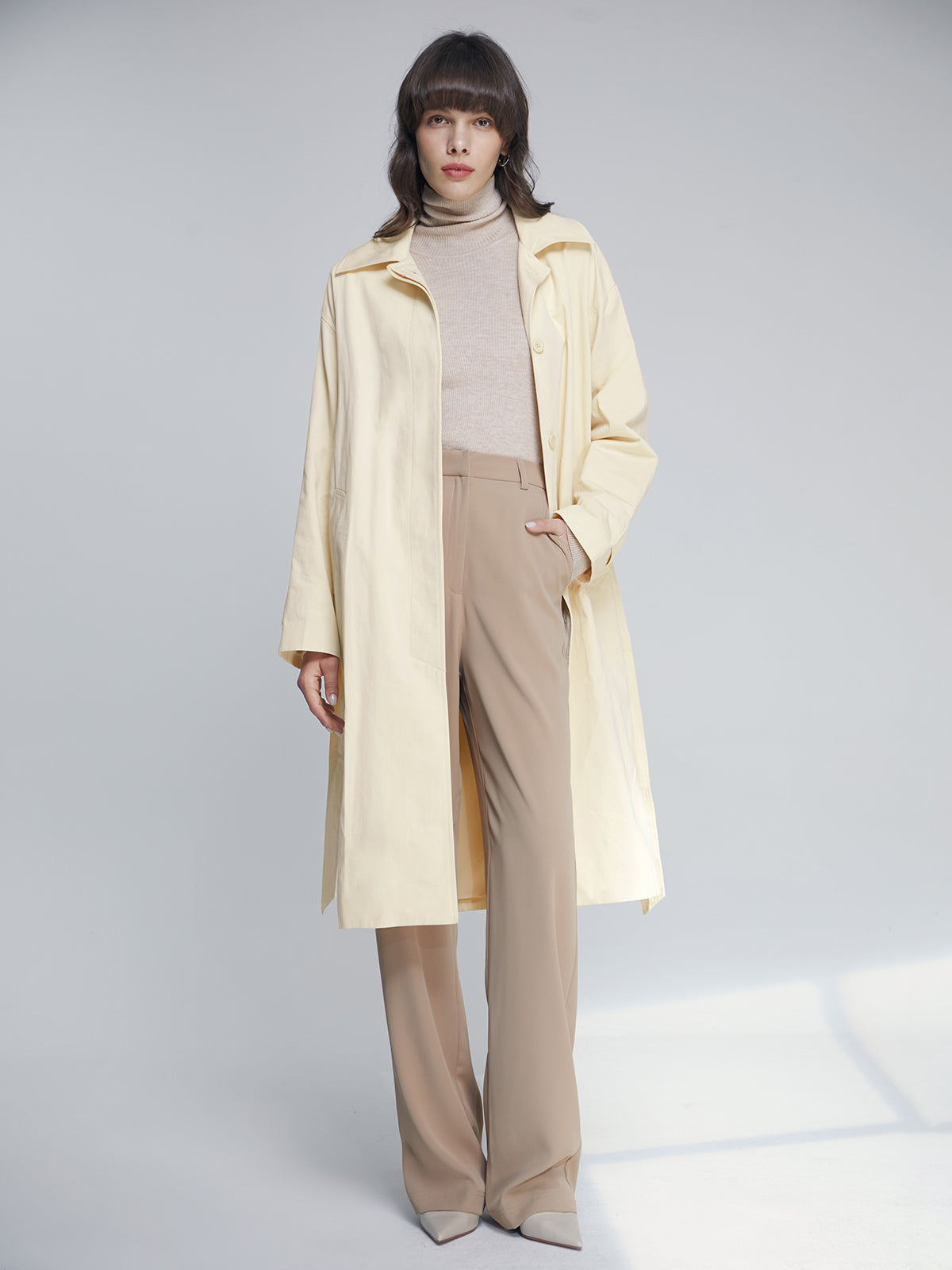 Thecomense - Mid-Length Belted Collared Trench Coat