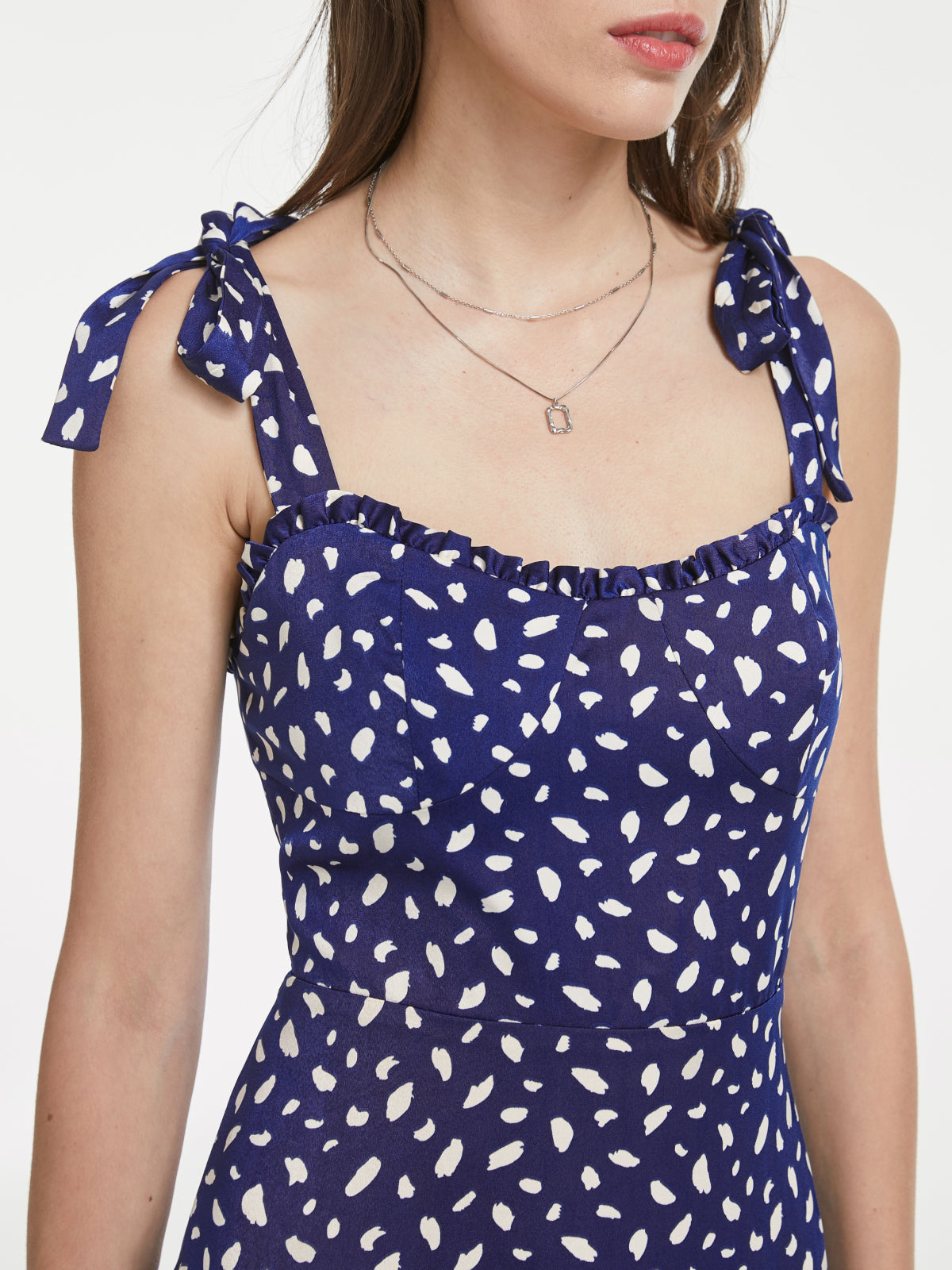 Thecomense - Petals Print Ruffle Hem Strap Midi Dress