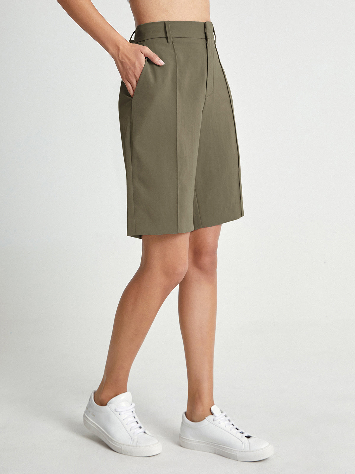 Thecomense - High Waisted Knee Length Trouser Shorts