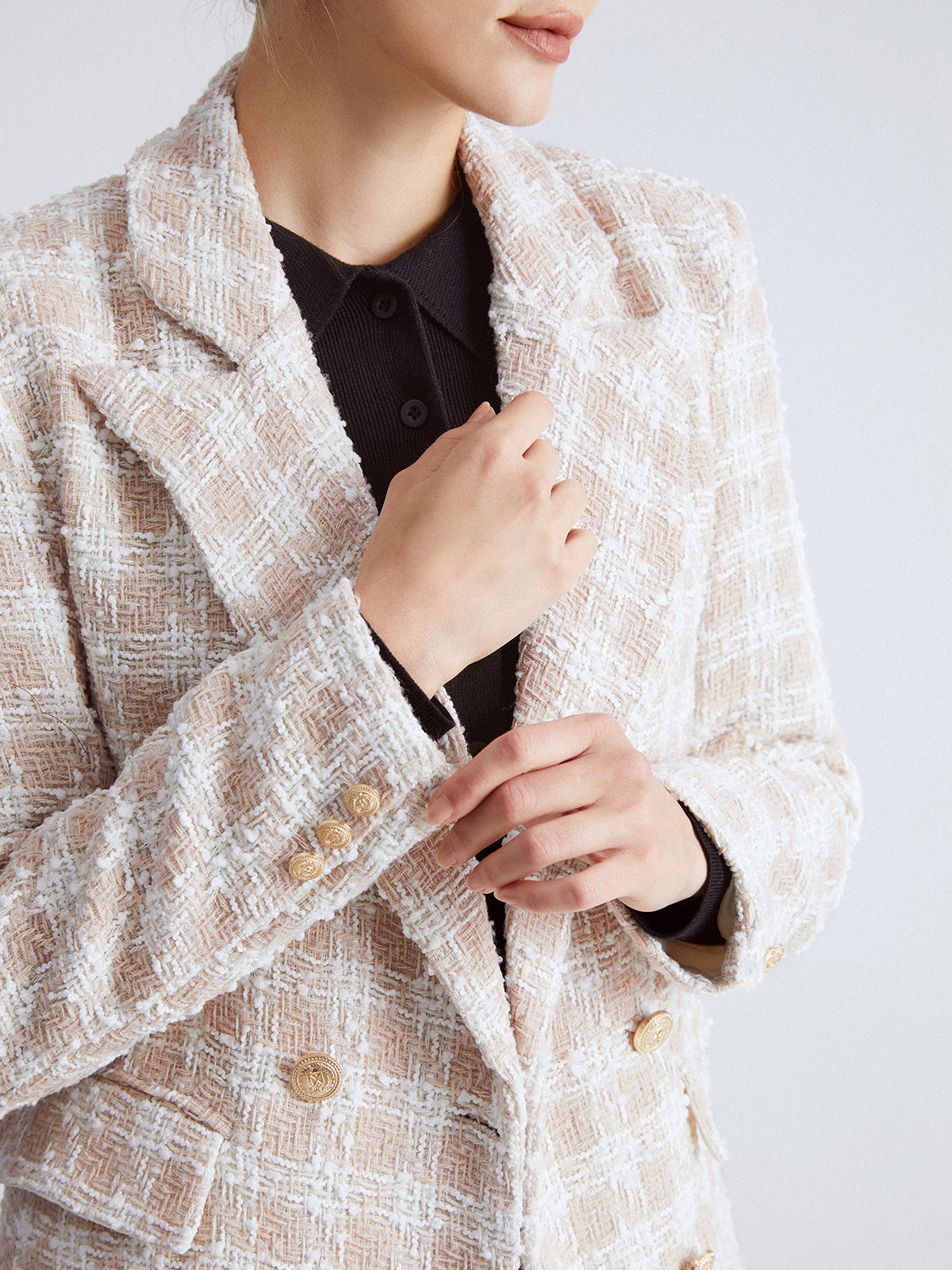Thecomense - Old Money Tweed V Neck Jacket