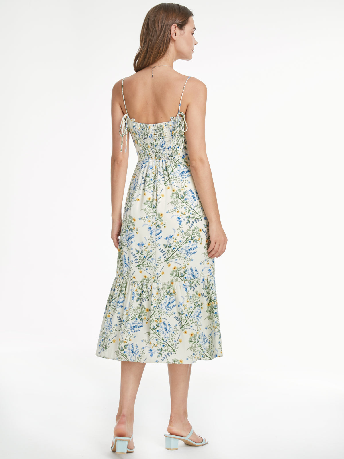 Thecomense - Sweetheart Ruffle Hem Island Floral Tiered Maxi Strap Dress