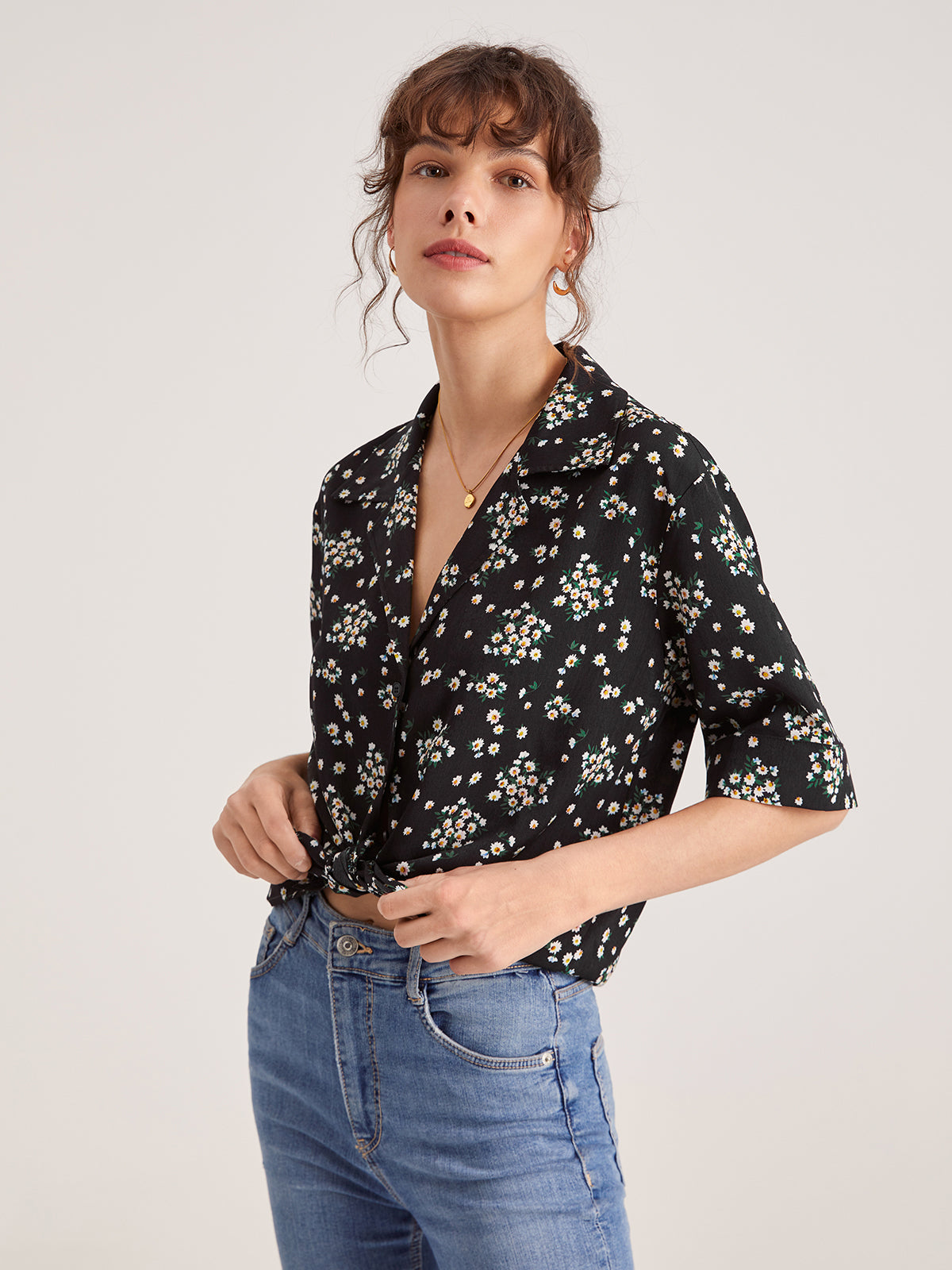 Thecomense - Daisy Button Up Short Sleeve Shirt