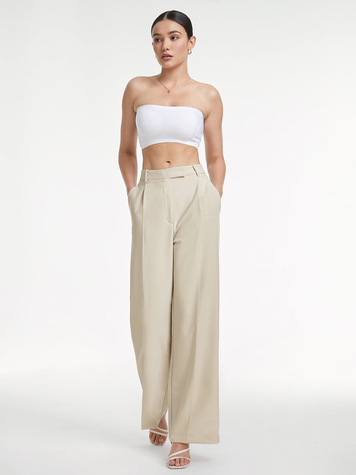 Thecomense - High Waisted Relaxed Fit Wide Leg Trousers
