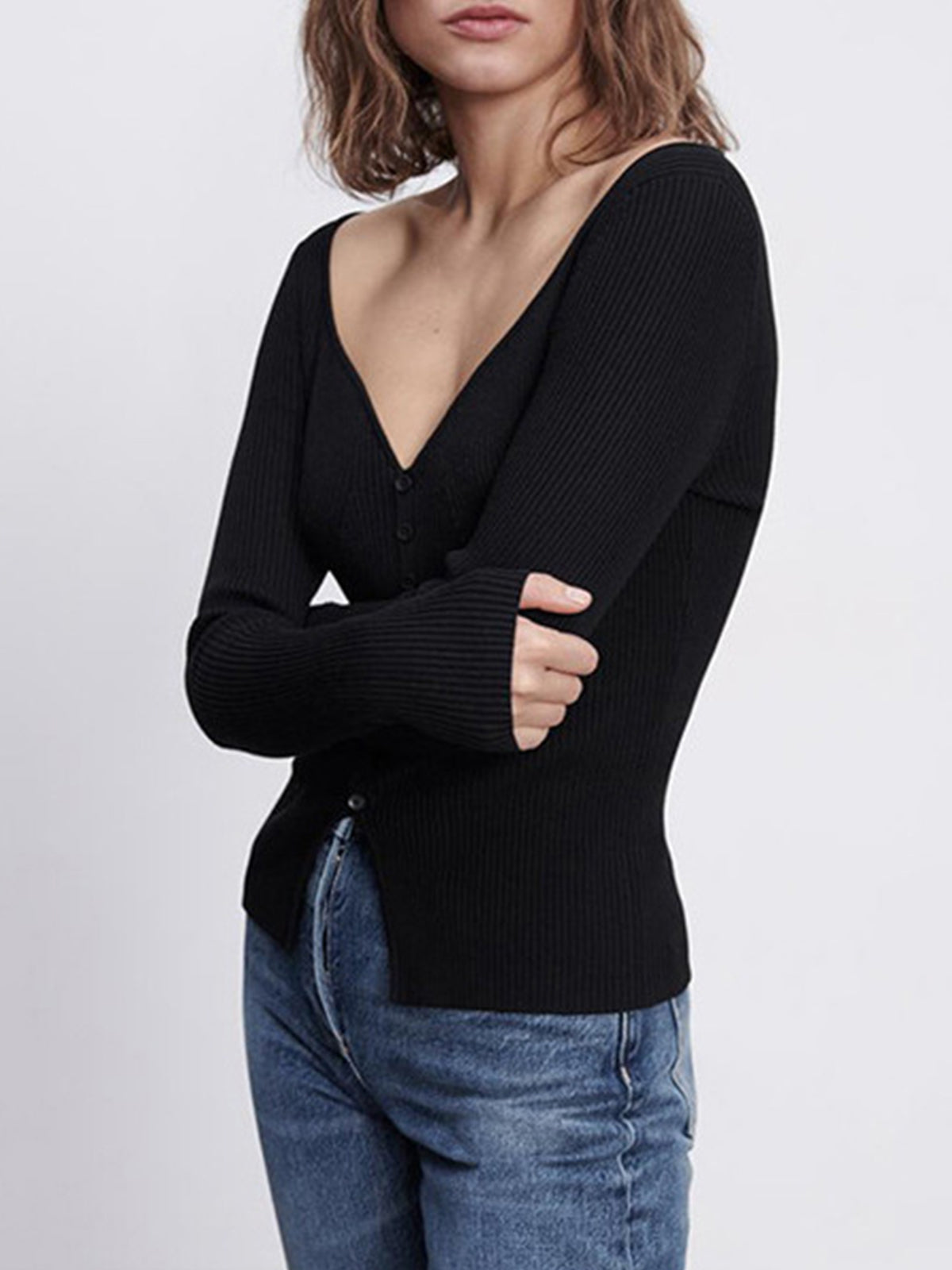 Thecomense - Ribbed Sweetheart Cardigan