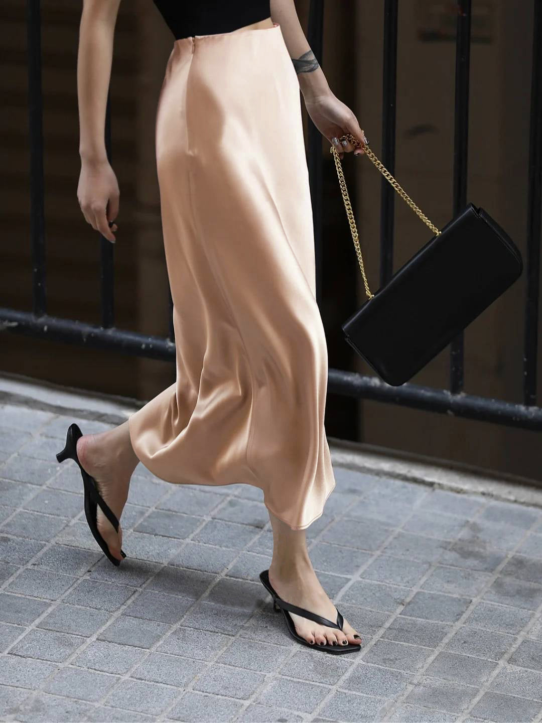 Thecomense - Creamy Cappuccino Satin Skirt