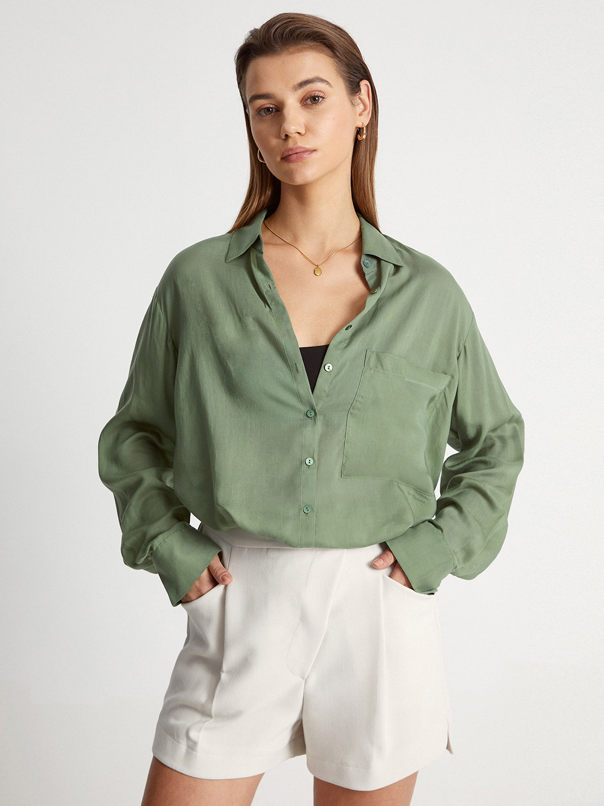 Thecomense - Relaxed Fit Long Button Up Dress Shirt