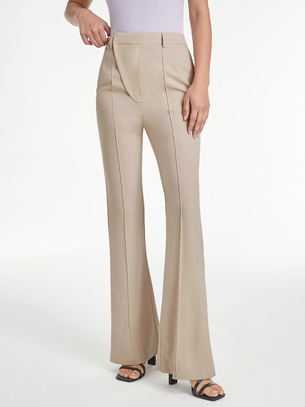 Thecomense - High Waisted Asymmetrical Closure Seam Detail Flare Trousers