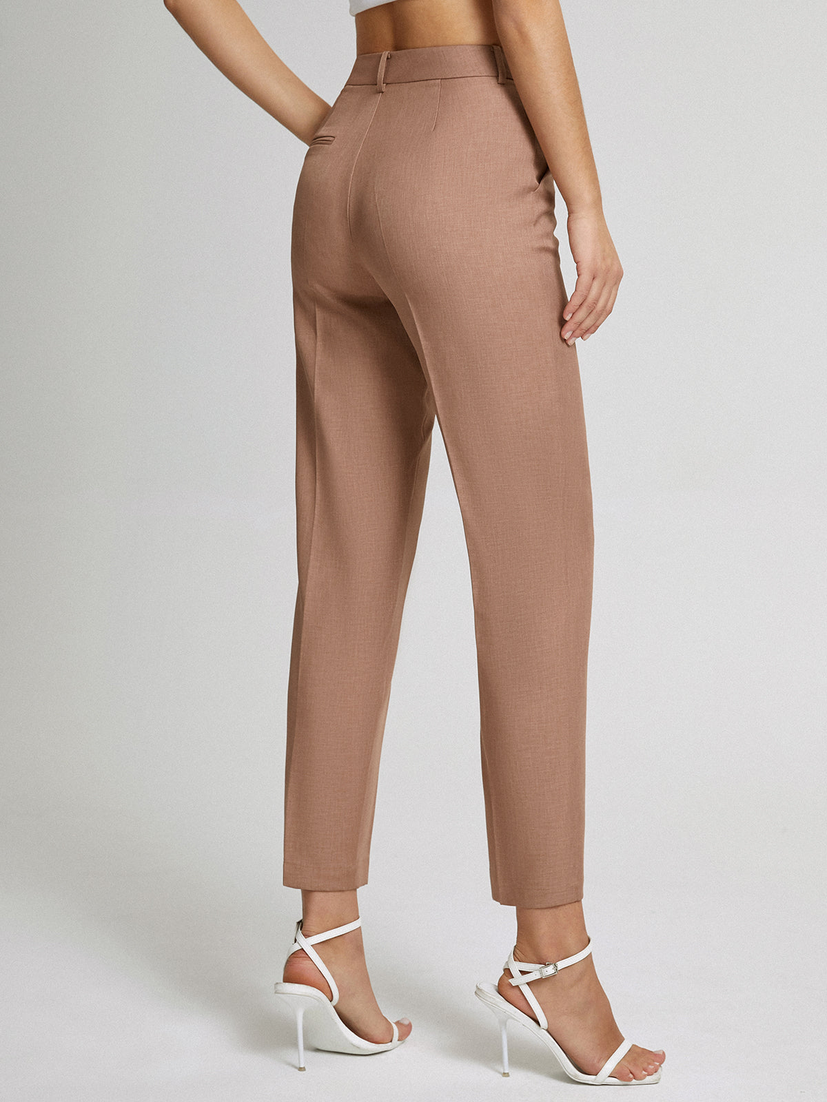 Thecomense - High Waisted Cropped Skinny Straight Leg Trousers