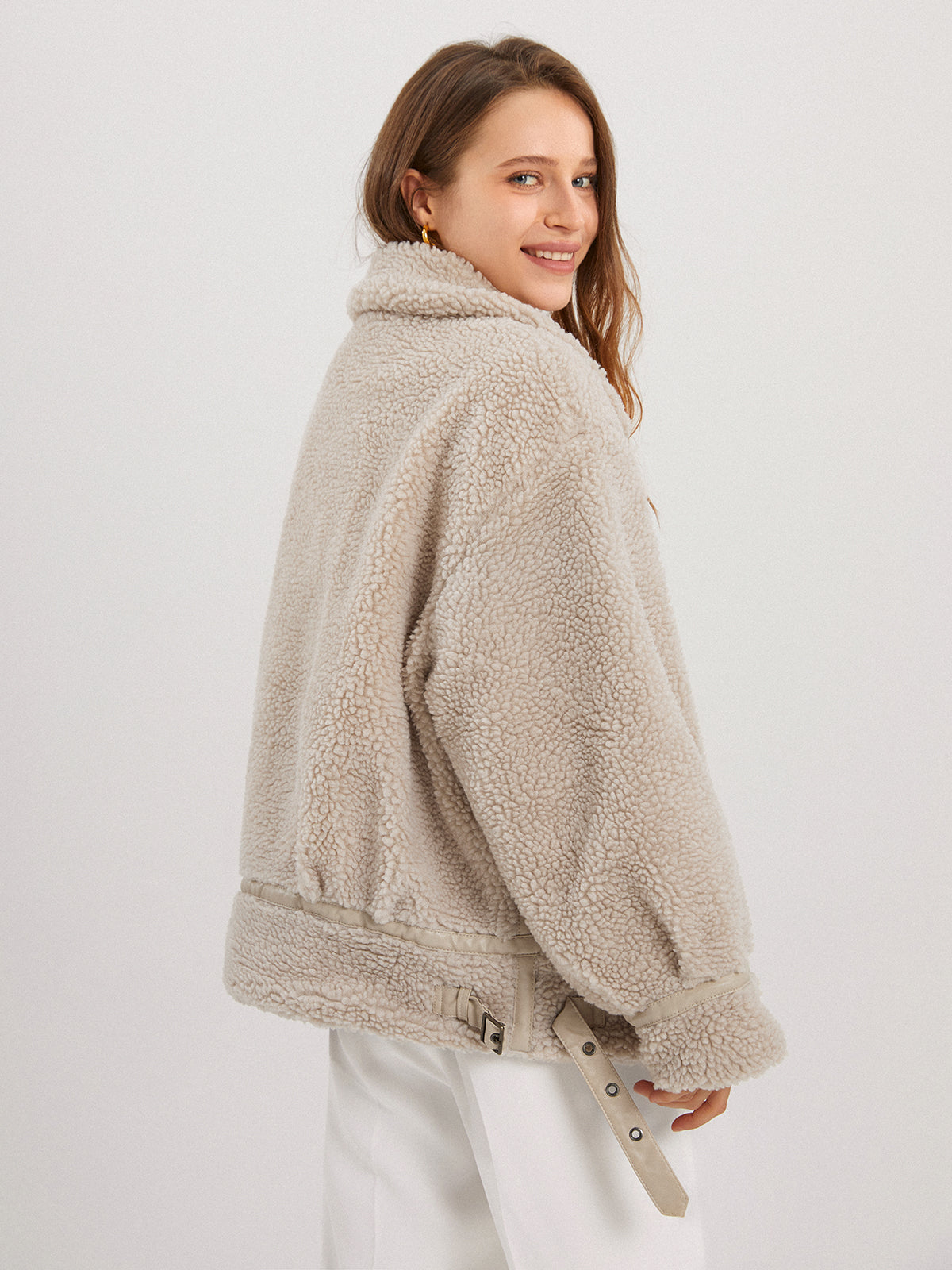 Thecomense - Fuzzy Fleece Collared Jacket