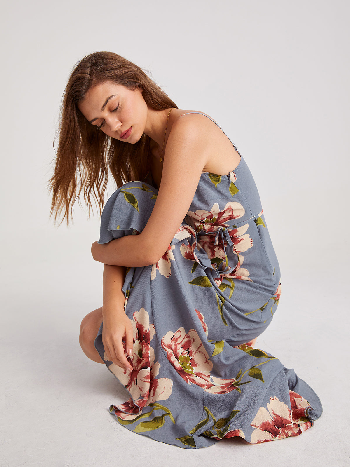 Thecomense - Cami V-Neck Floral Ruffles Maxi Dress