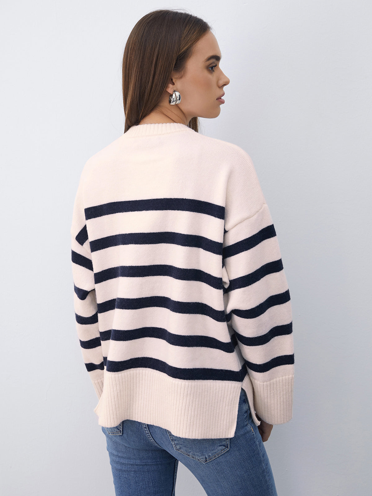 Thecomense - Drop Shoulder Striped Sweater