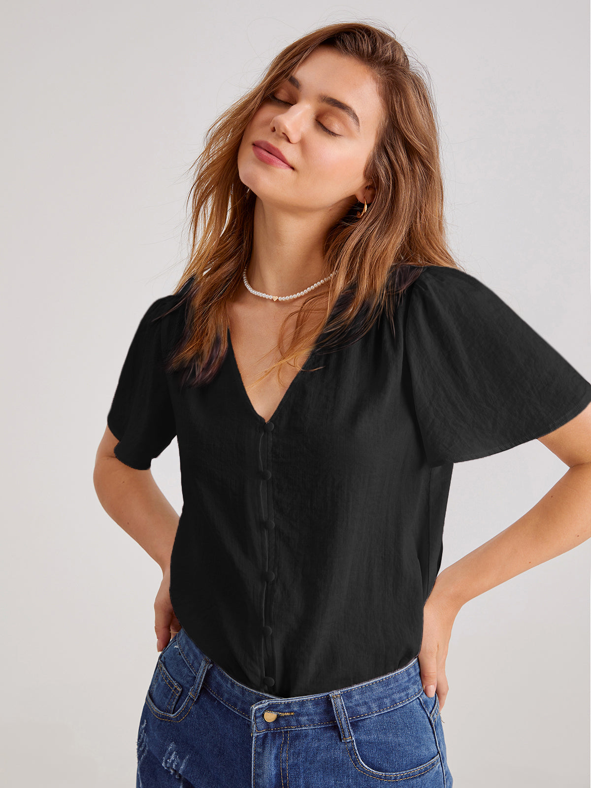 Thecomense - Basic Linen V-Neck T-Shirt