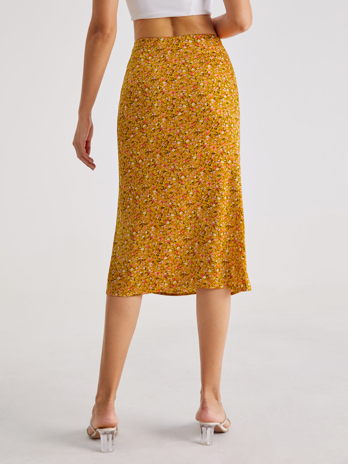 Thecomense - High Waisted Floral Mosaic Midi Skirt