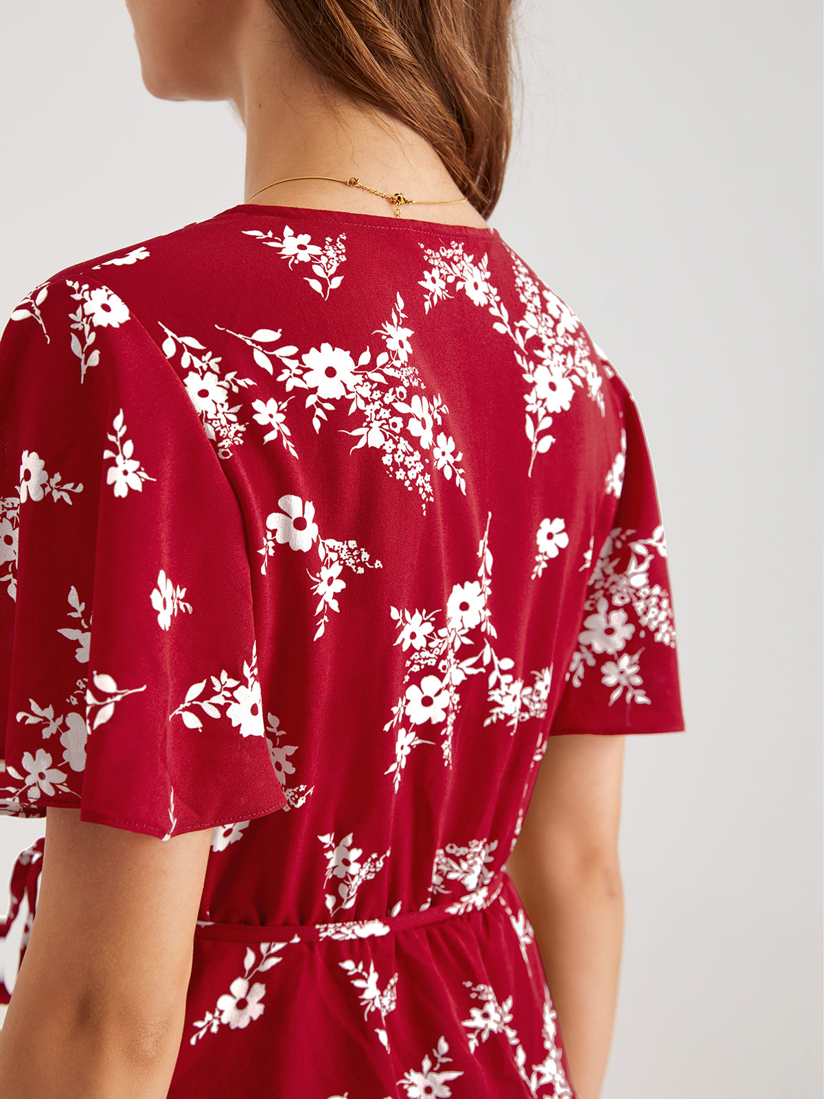 Thecomense - V-Neck Floral Wrap Tie Top