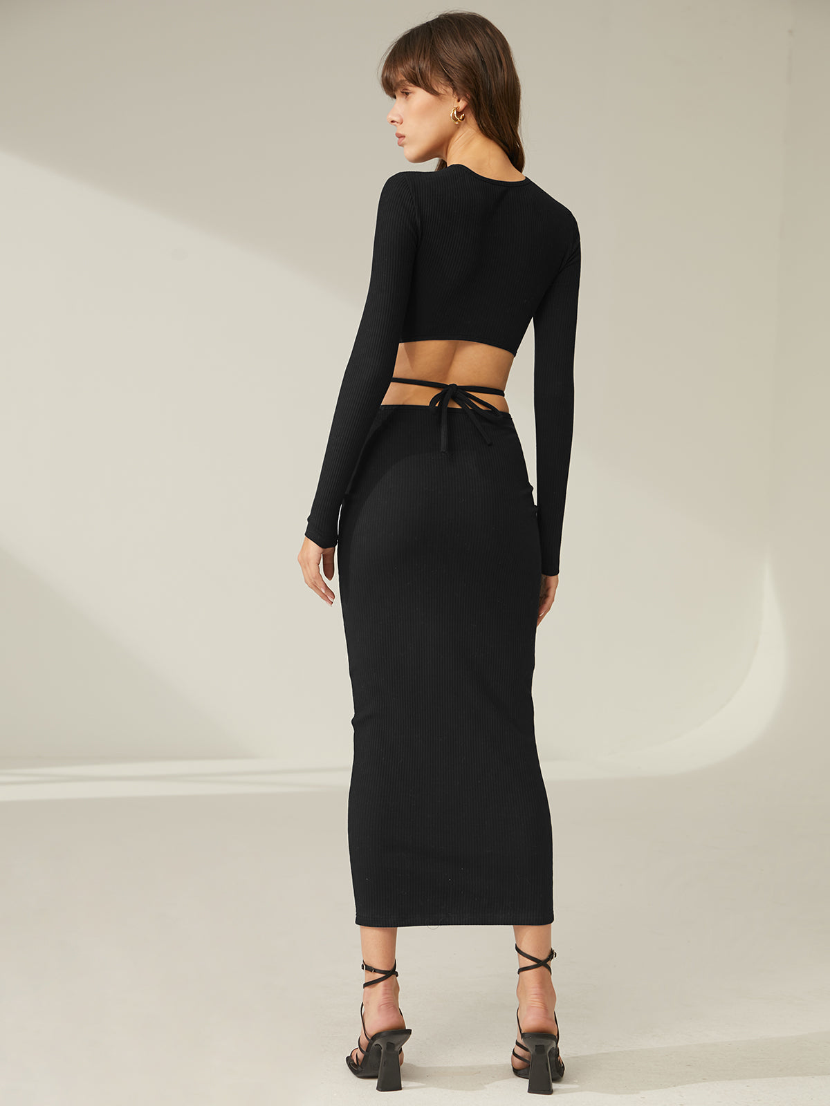 Thecomense - Long Sleeve Back Strap Full Dress