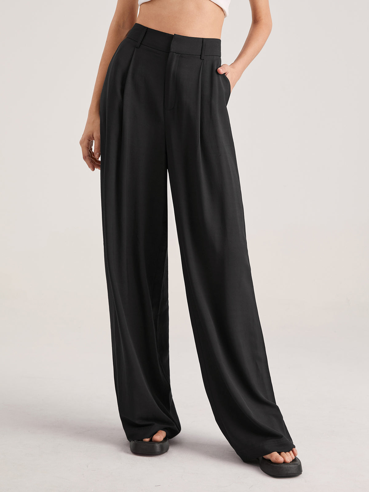 Thecomense - Oversized High Waisted Pleat Front Trousers