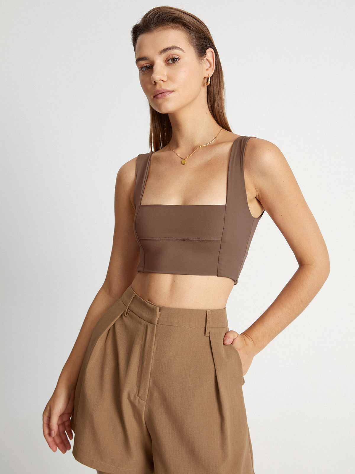 Thecomense - Square Neck Wide Strap Mini Tank Top