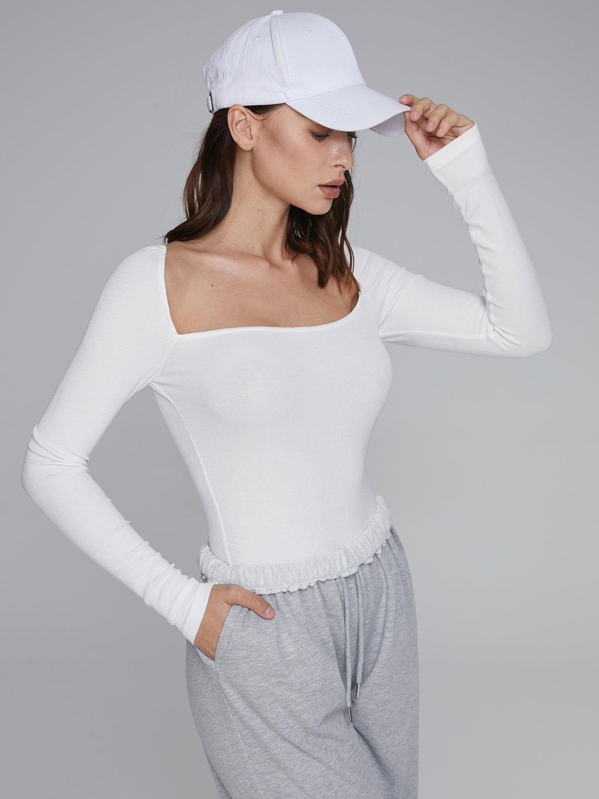 Thecomense - Basic Square Neck Long Sleeve Top