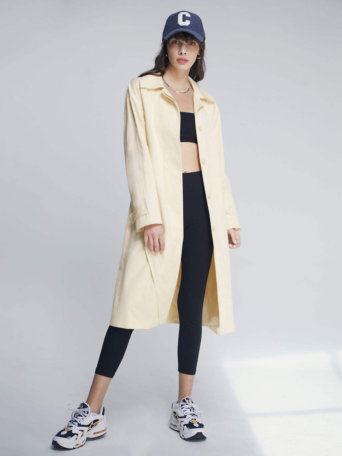 Thecomense - Mid-Length Belted Collared Trench Coat