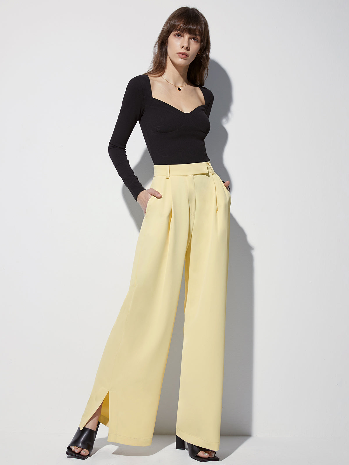 Thecomense - High Waisted Wide Leg Pleat Front Trousers