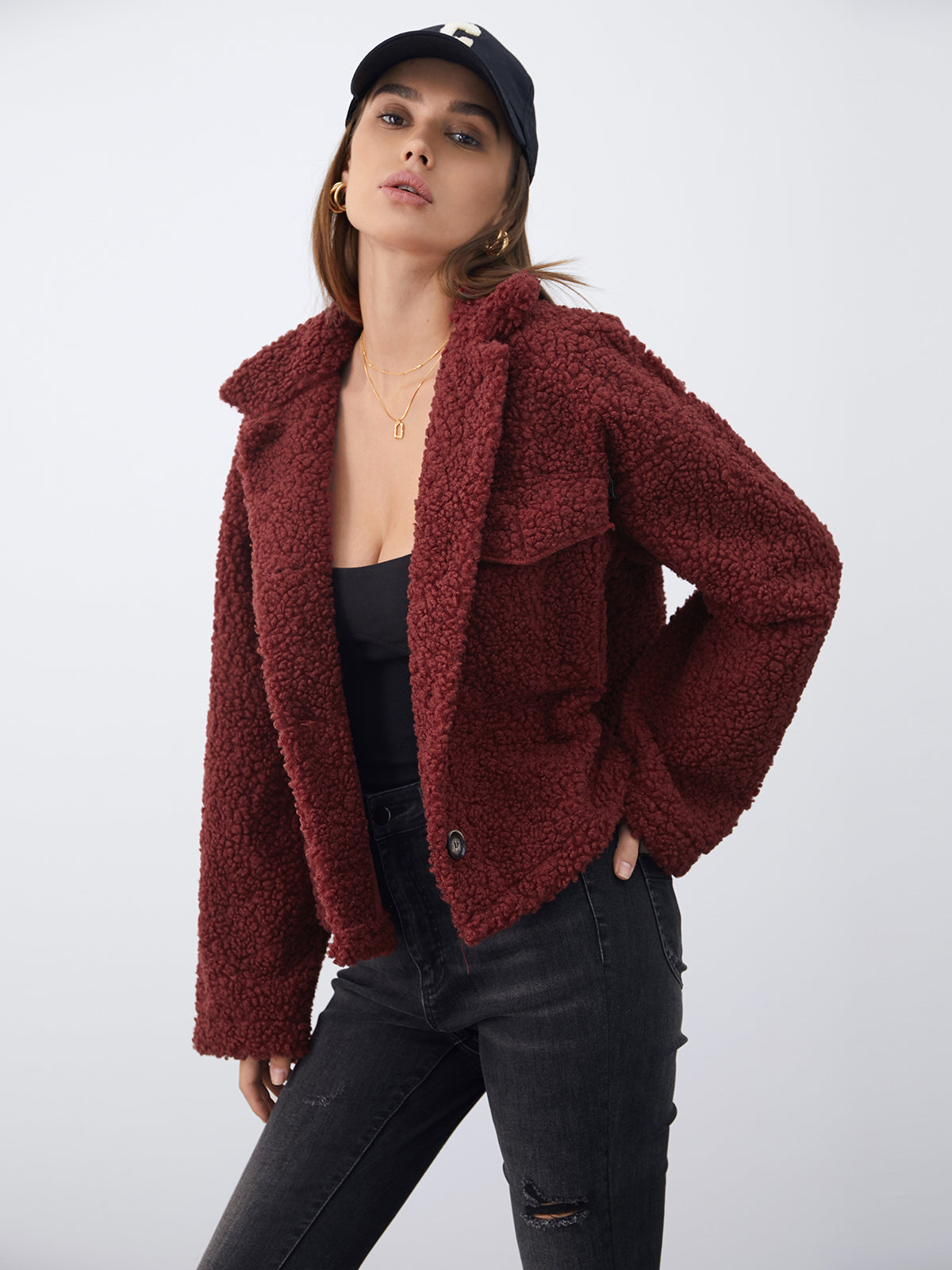 Thecomense - Button Front Teddy Sherpa Jacket