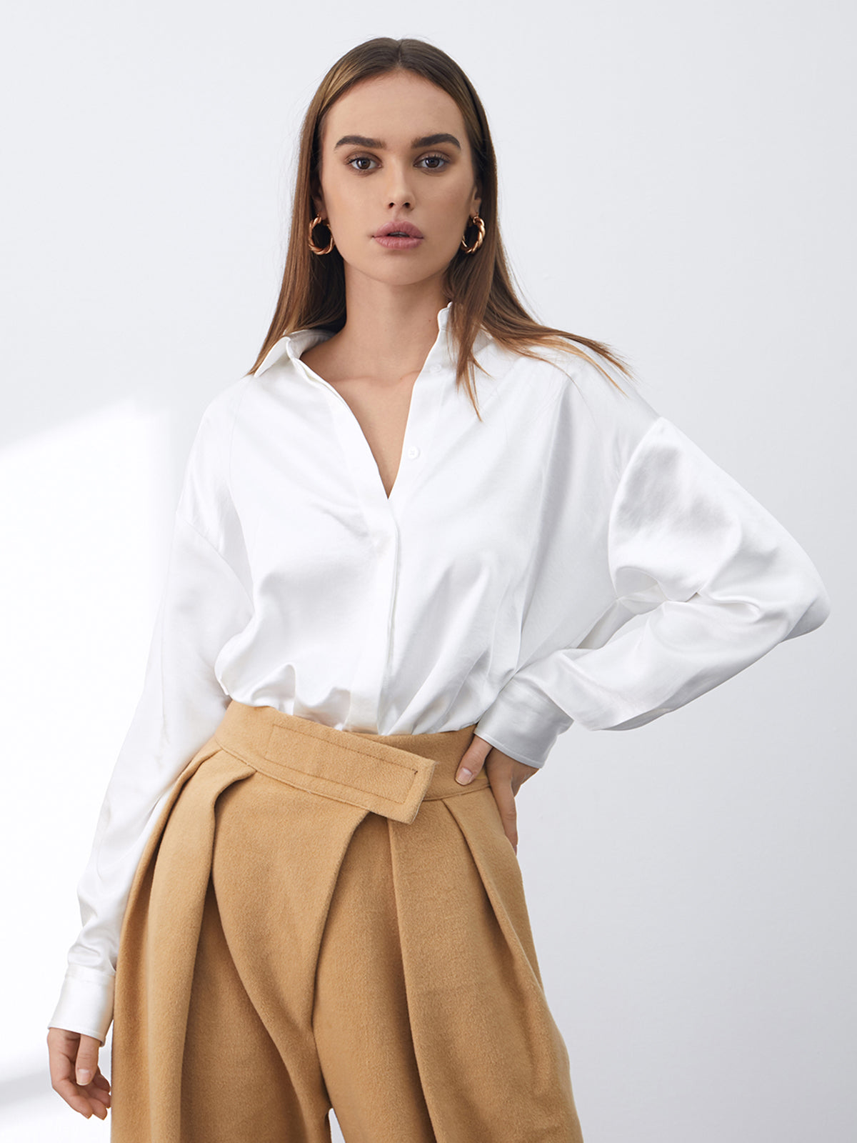 Thecomense - Casual Silk Oversized Collared Shirt