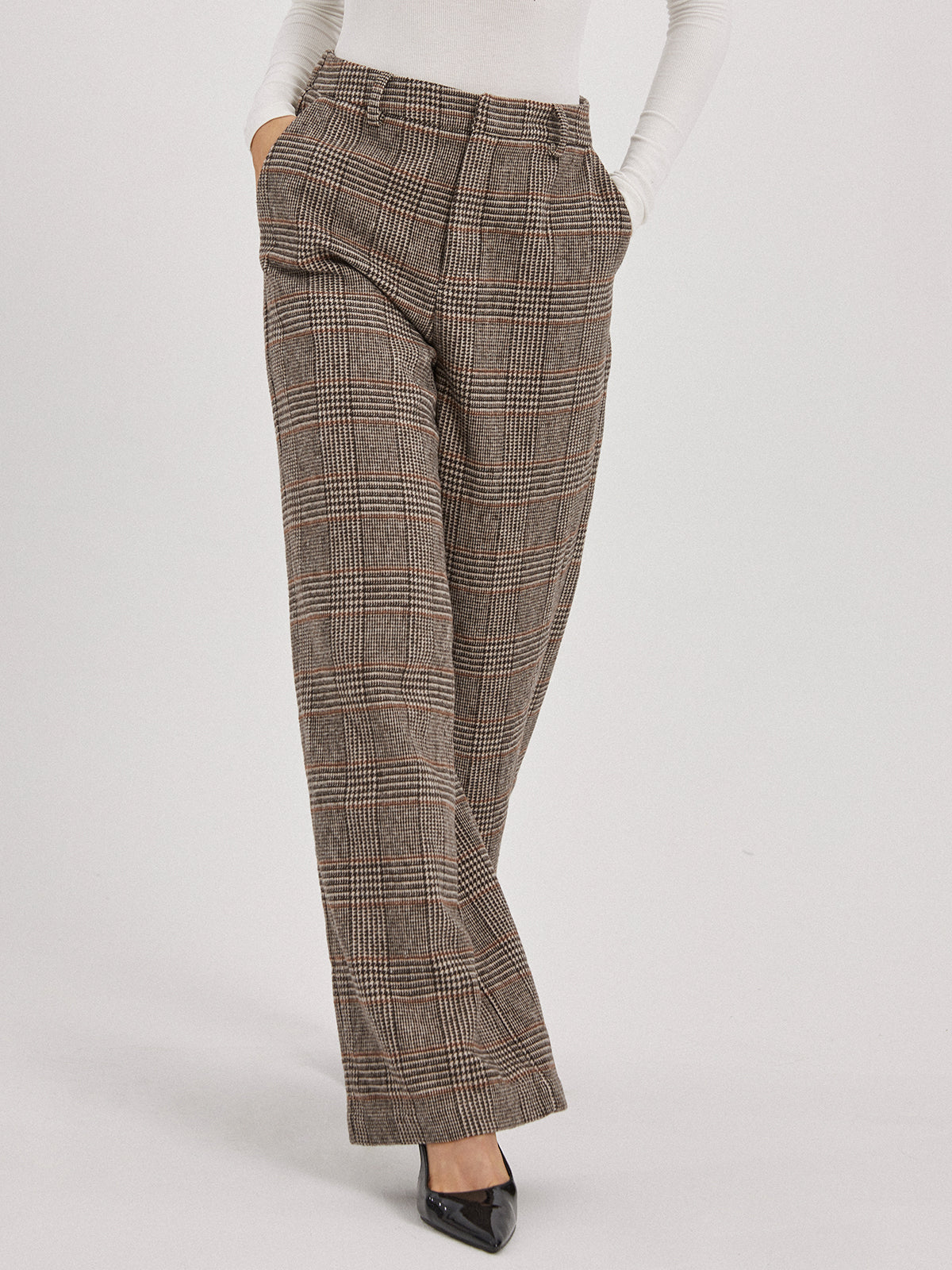 Thecomense - Glen Plaid Wide Leg Pants