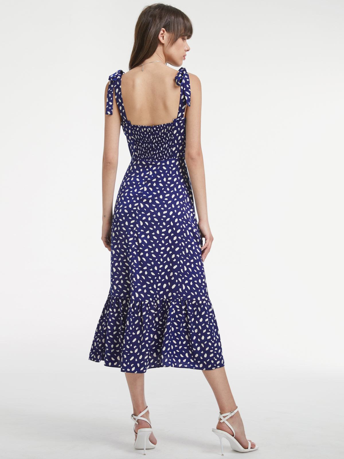 Thecomense - Petals Print Ruffle Hem Strap Midi Dress