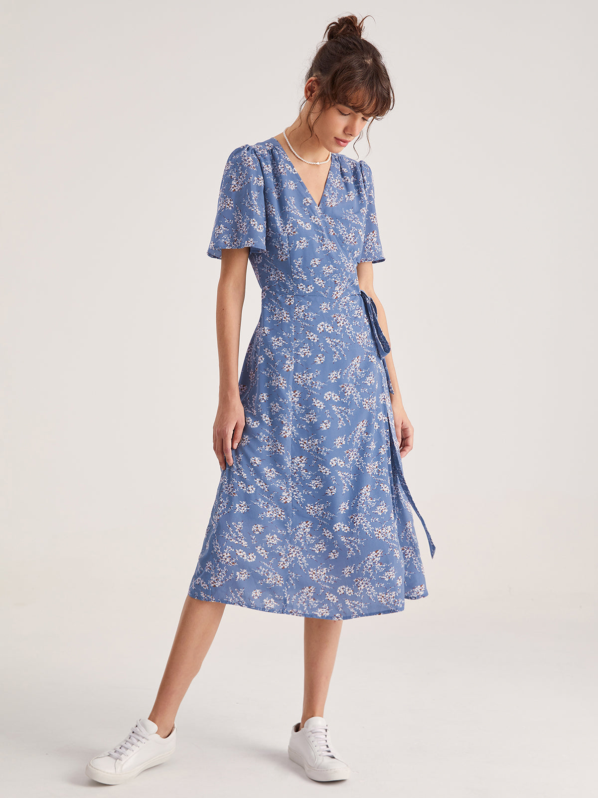 Thecomense - Floral Wrap Tie Midi Dress