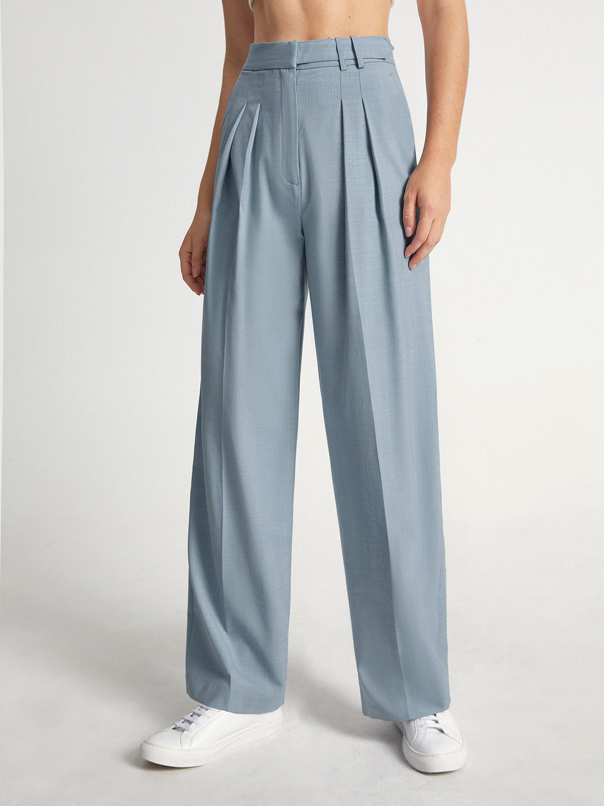 Thecomense - High Waisted Belt Slip Relaxed Fit Pleat Front Trousers
