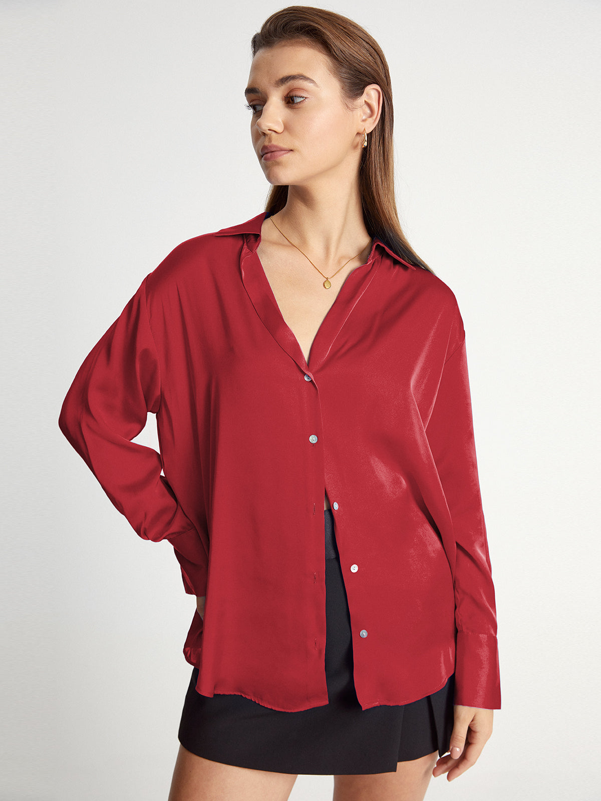 Thecomense - Satin Relaxed Fit Button Up Dress Shirt