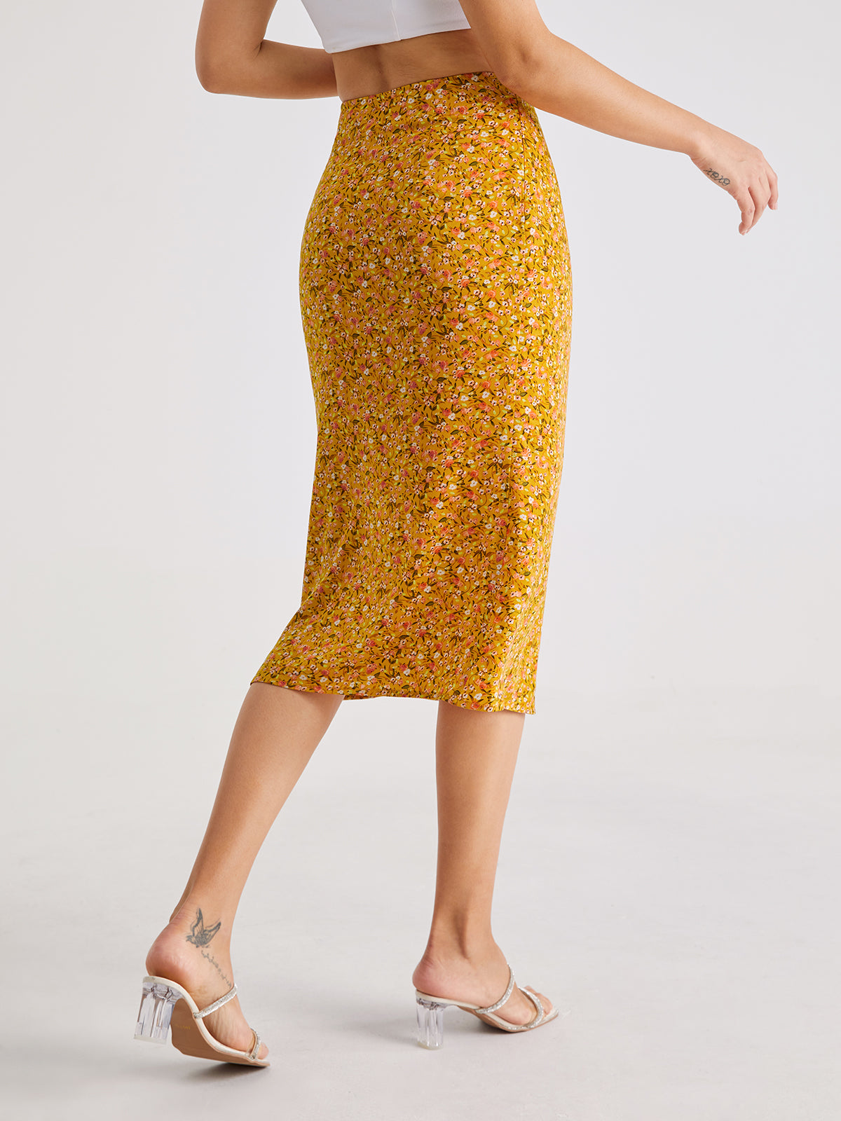 Thecomense - High Waisted Floral Mosaic Midi Skirt