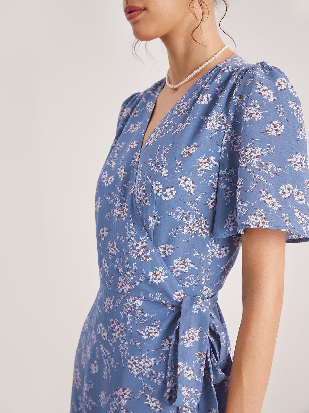Thecomense - Floral Wrap Tie Midi Dress