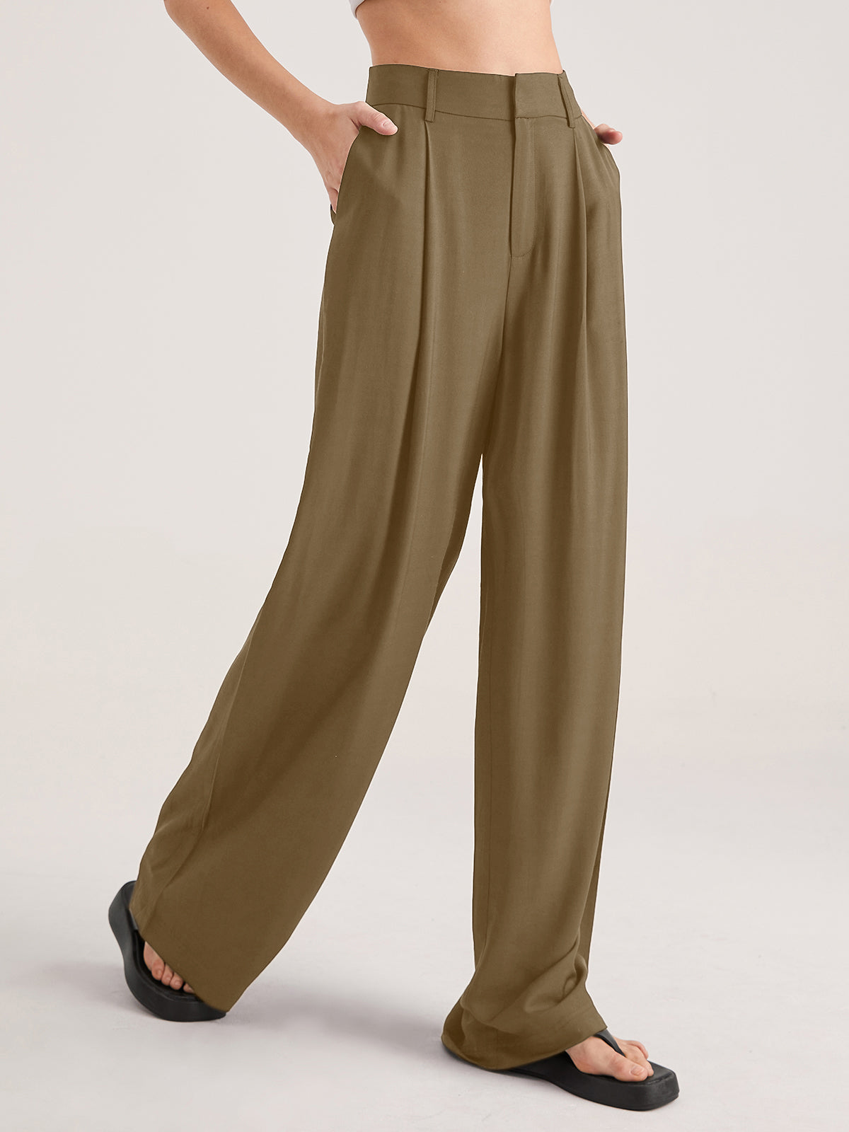 Thecomense - Oversized High Waisted Pleat Front Trousers