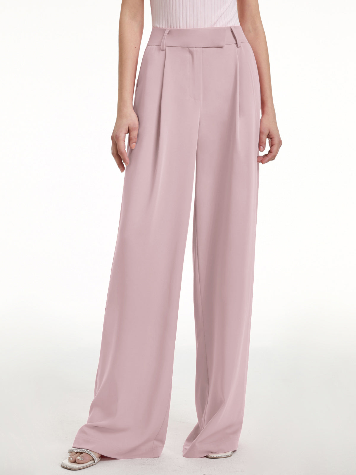 Thecomense - High Waisted Wide Leg Regular Fit Trousers