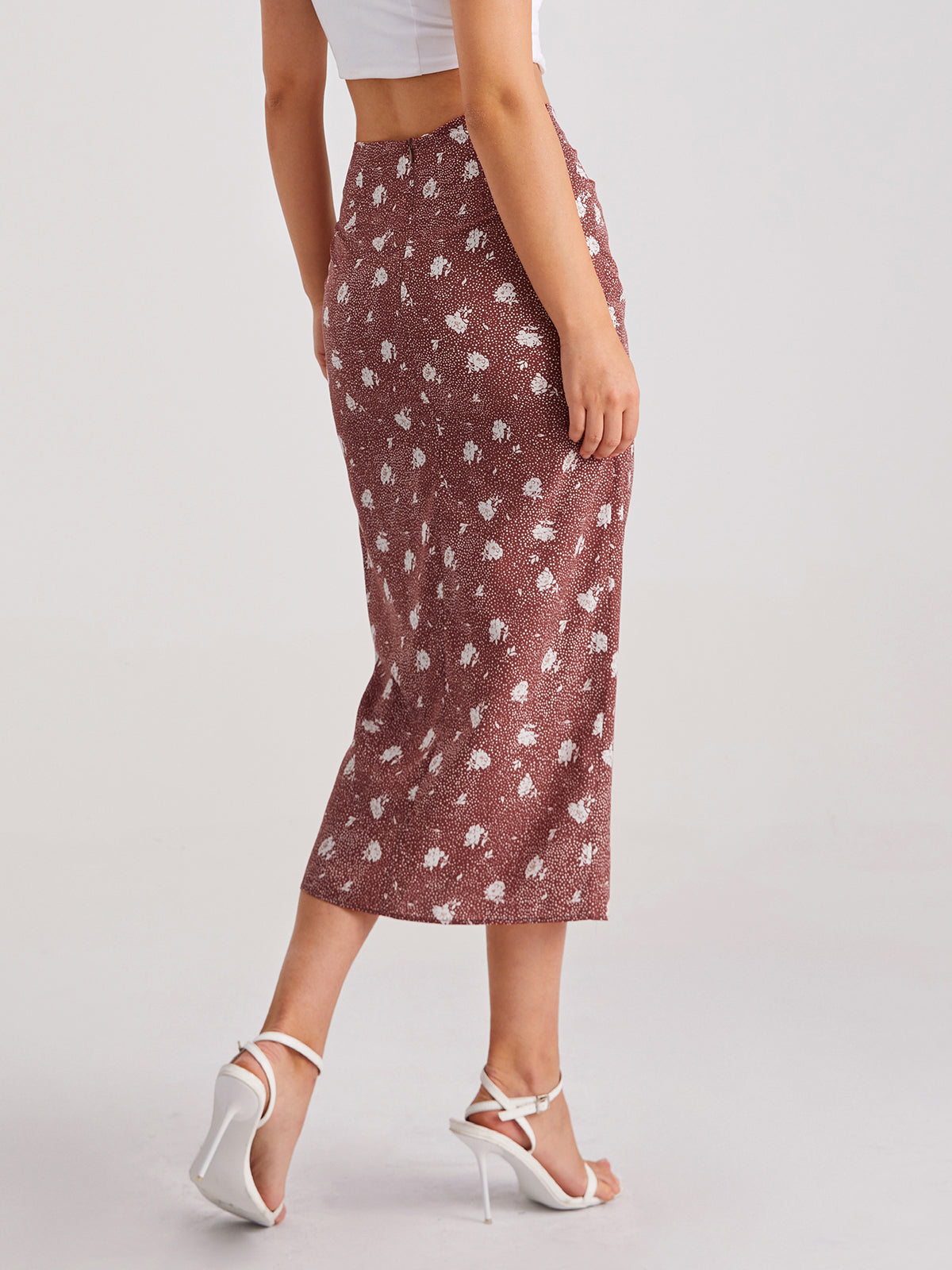 Thecomense - High Waisted Floral Belted Slit Wrap Skirt