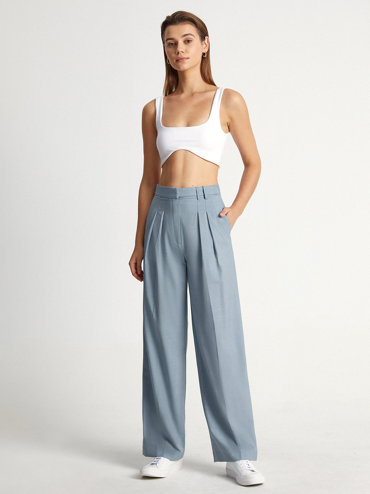 Thecomense - High Waisted Belt Slip Relaxed Fit Pleat Front Trousers