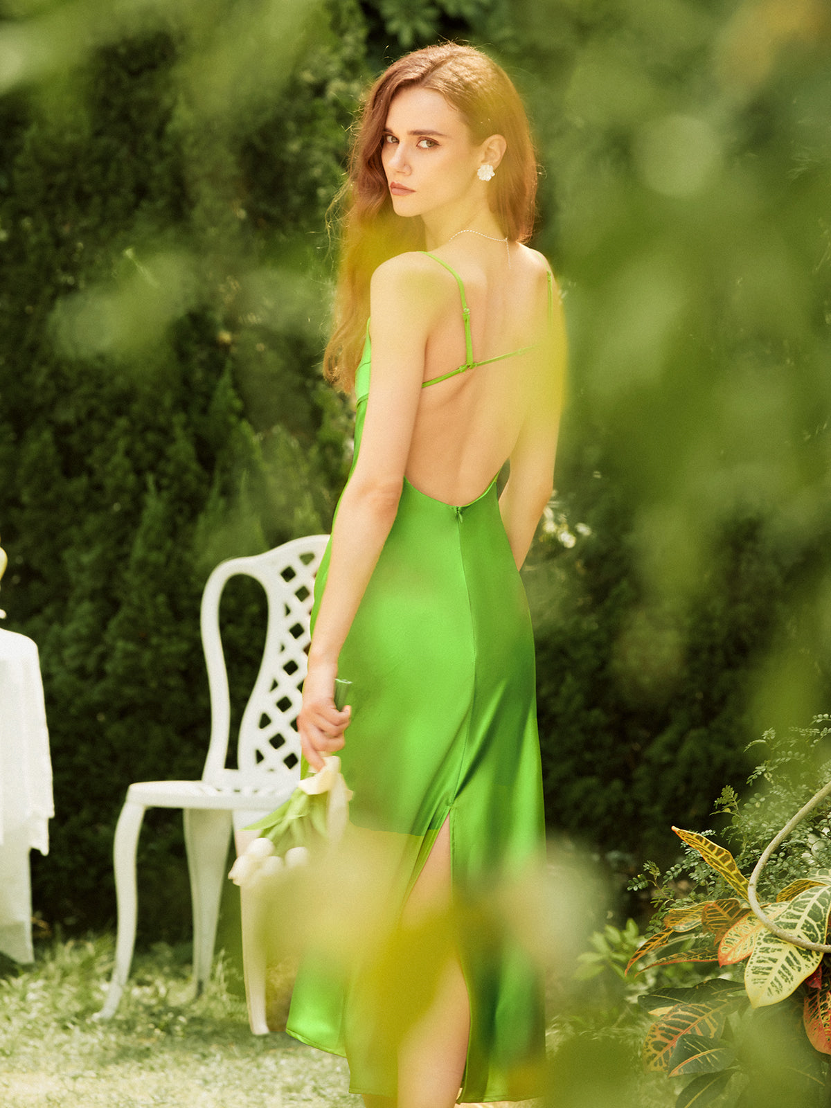 Thecomense - Be-Leaf In Me Satin Midi Dress