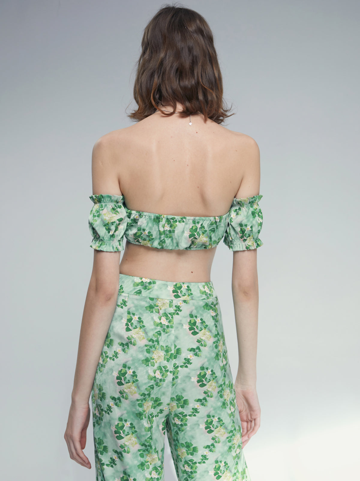 Thecomense - Off The Shoulder Tube Top And Wide Leg Printed Pants Set