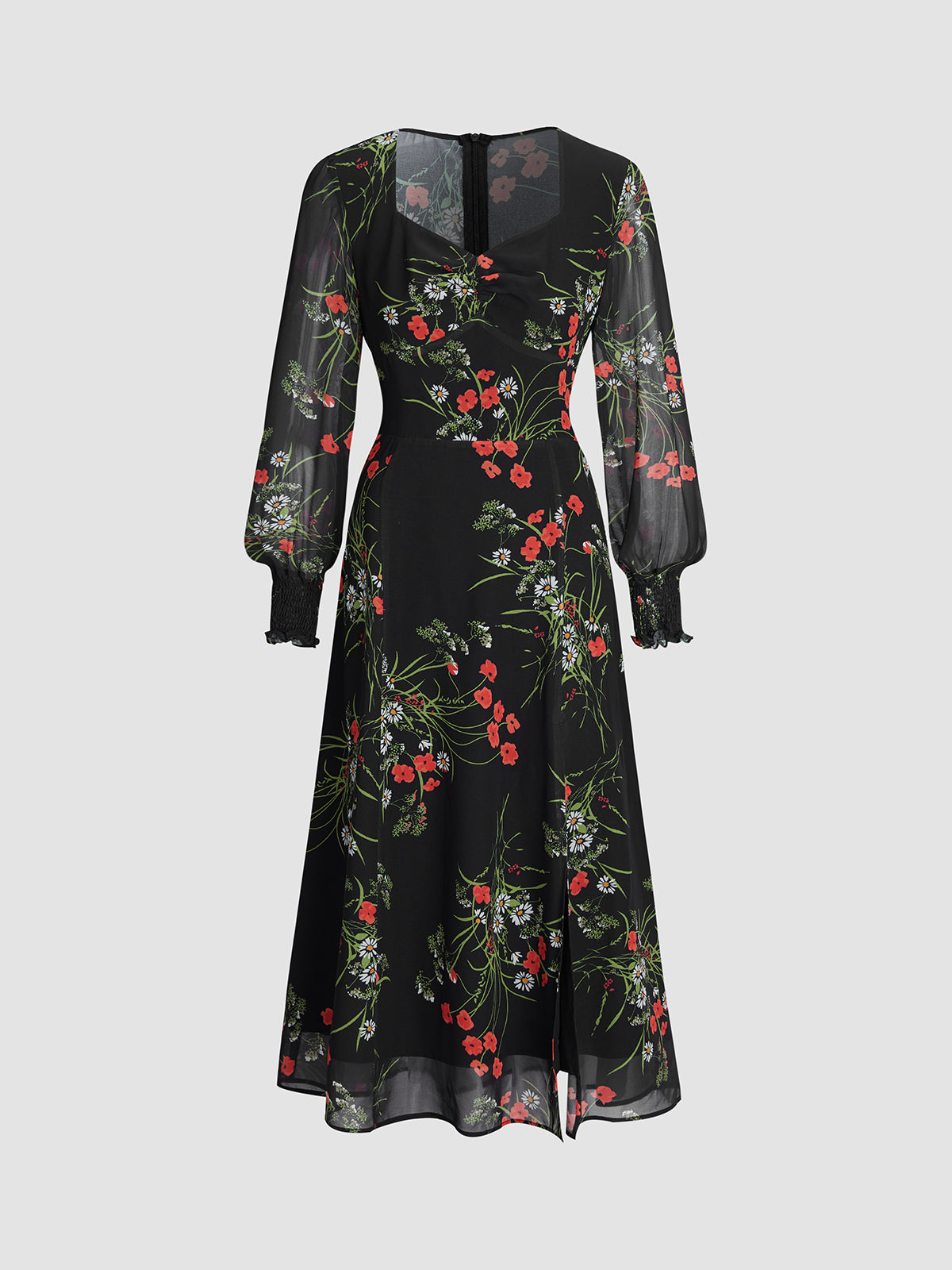 Thecomense - Floretro Long Sleeve Midi Dress