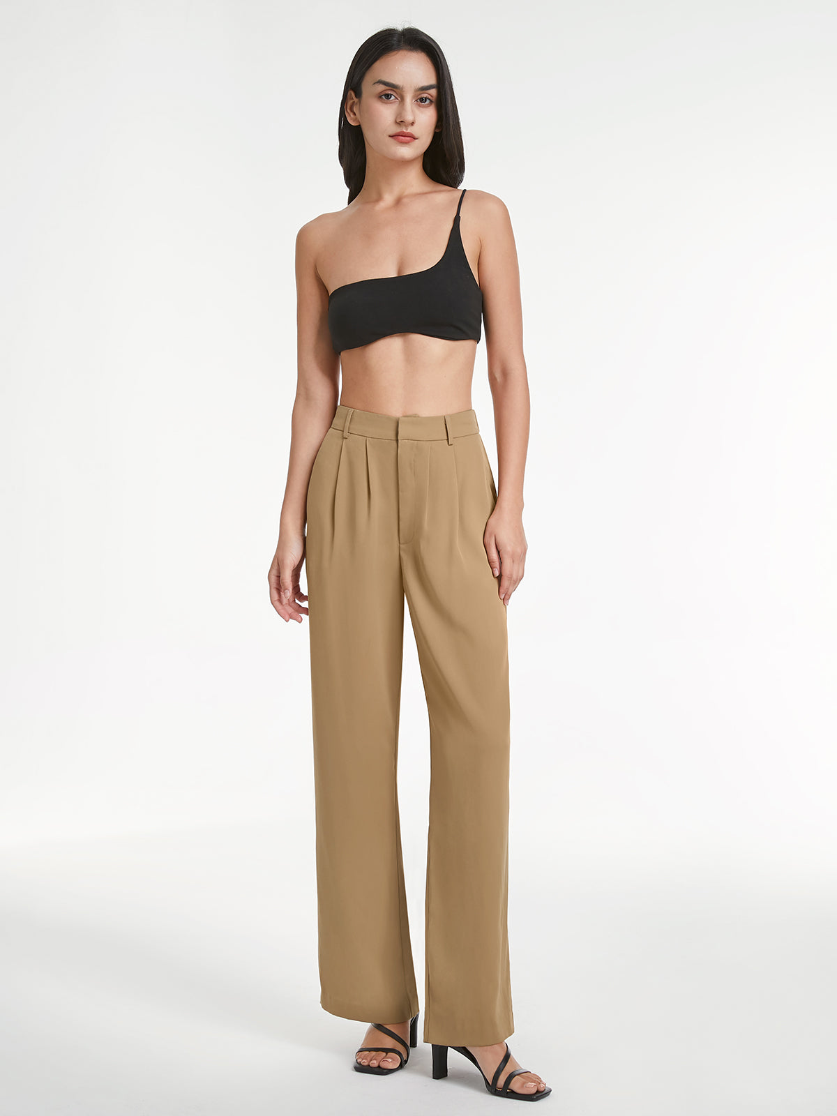 Thecomense - High Waisted Front Pleat Wide Leg Trousers