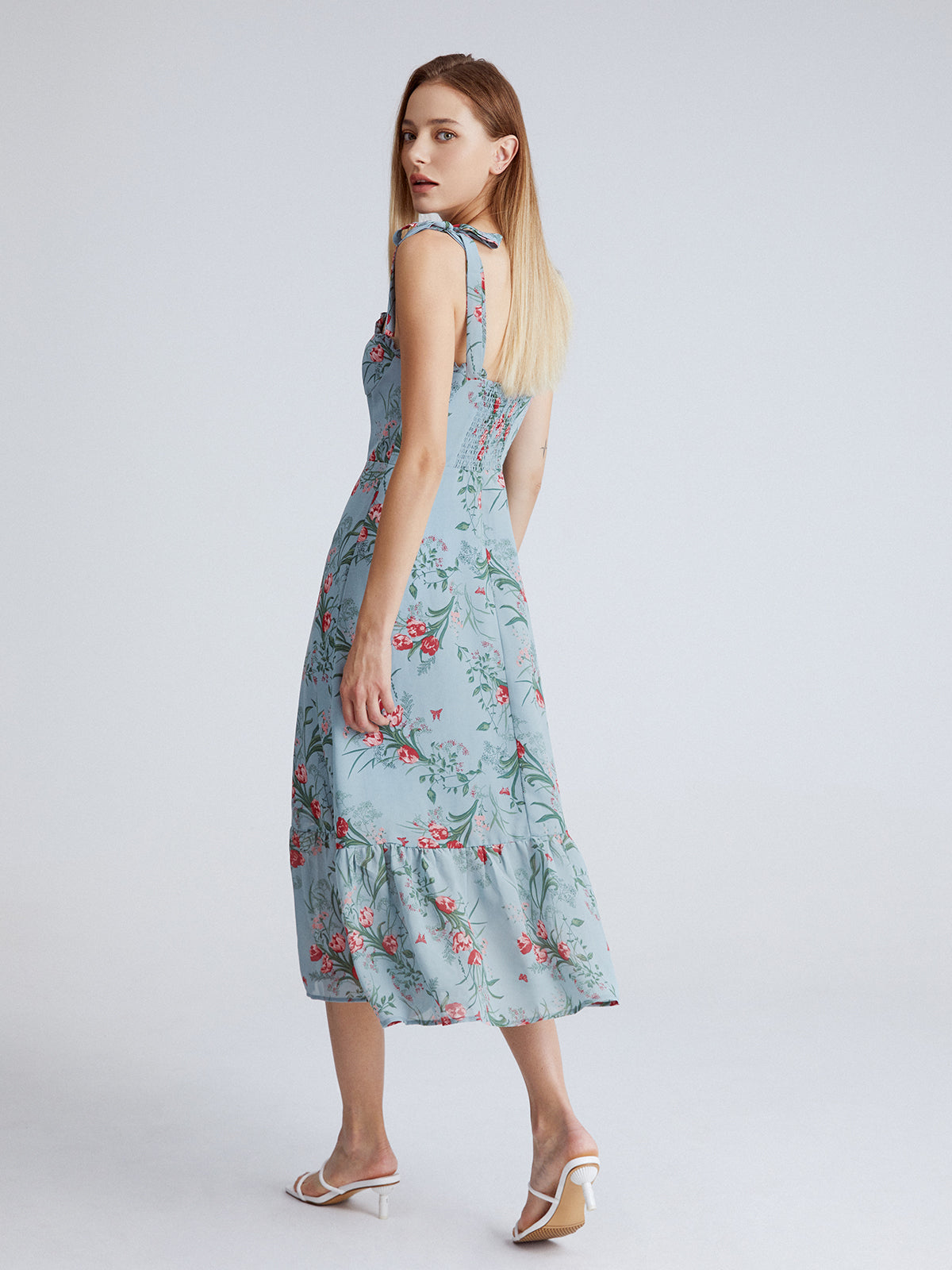 Thecomense - Nostalgic Meadows Floral Strap Flowy Long Dress
