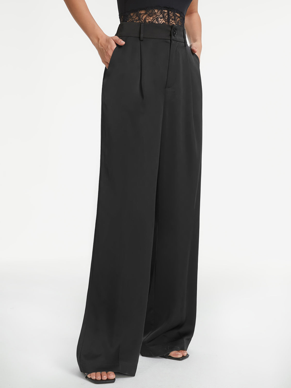 Thecomense - Gingham High Waisted Pleat Front Wide Leg Trousers